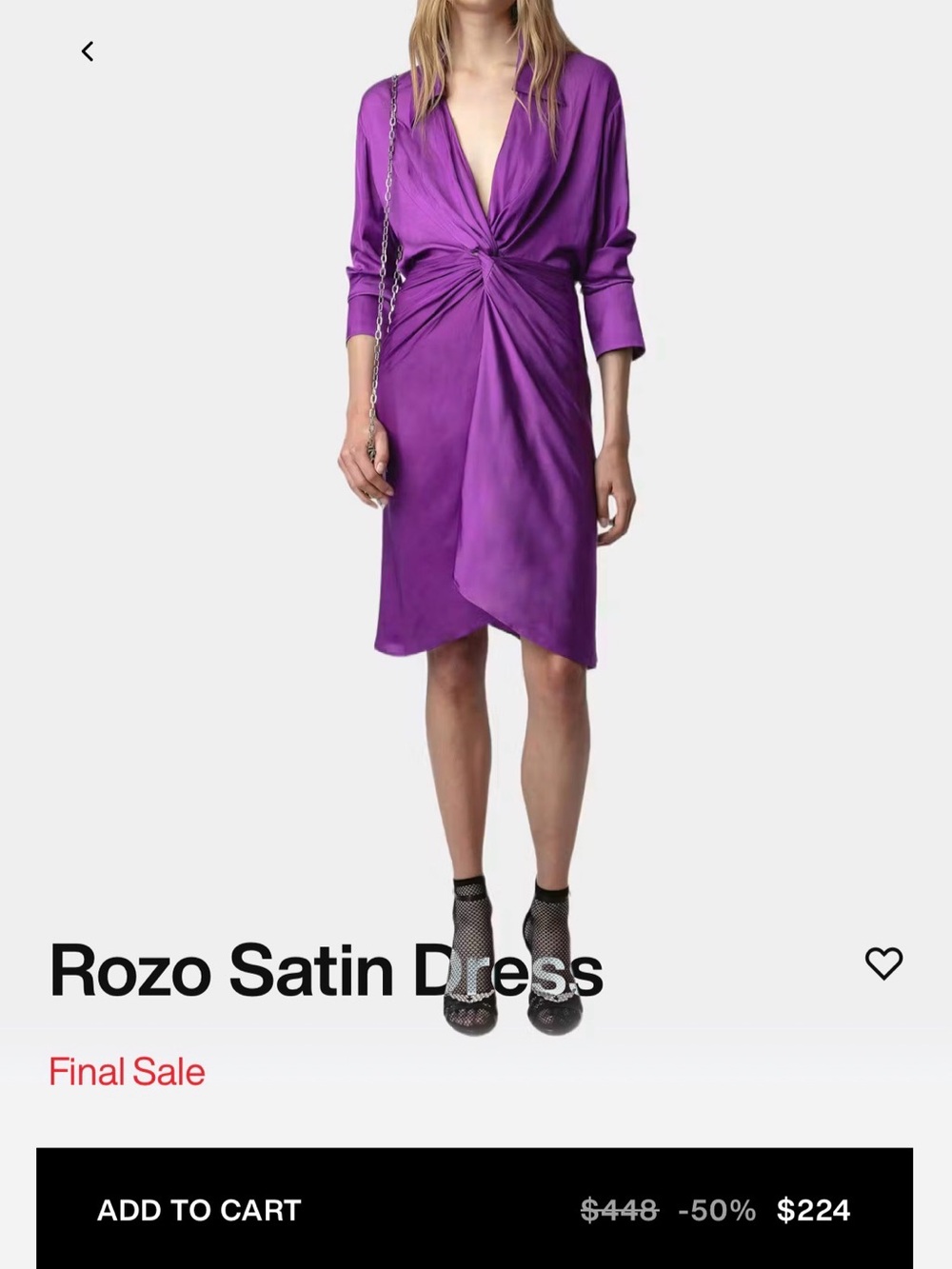 Zadig & Voltaire Rozo Satin Twist Midi Dress in Vibrant Purple